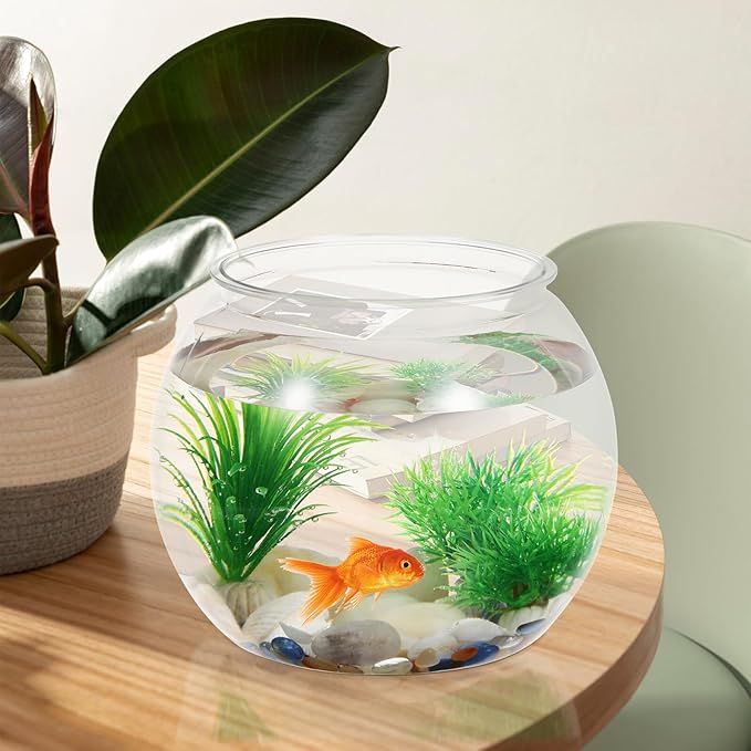 Large Round Fish Tank Desktop Aquarium Bowl Plastic Multi-Function Goldfish and Betta Tank Office Decoration for Home and Desk Use