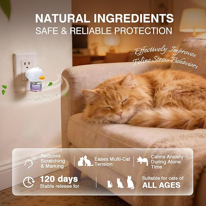 Cat Calming Pheromone Diffuser Effectively Relieve Anxiety Stress Cat Calming Diffuser Comfort for Cats Refill Reduce Fighting Spraying and Scratching Calm Relaxing 48ml/Bottle Fits All Cats