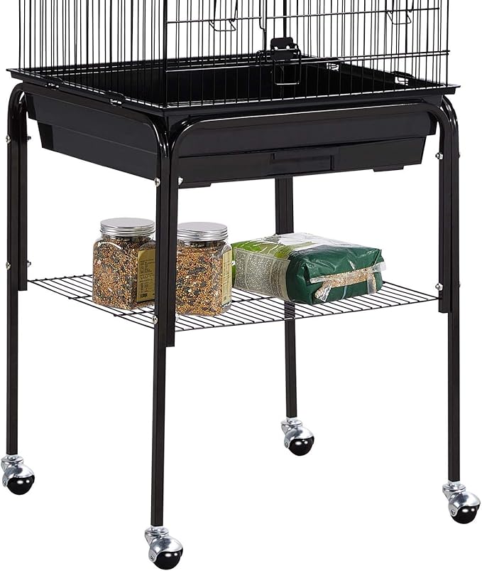 Yaheetech Medium Parakeet Bird Cage for Small Birds Sun Parakeets Green Cheek Cockatiels Conures with Wooden Perches&Rolling Stand, Black