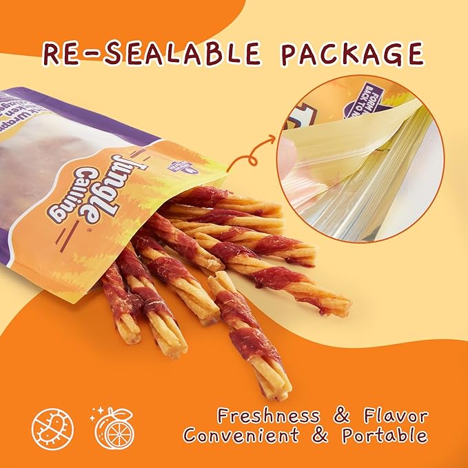 Jungle Calling Chicken Collagen Sticks, Long Lasting Dog Chews, Duck Wrapped Dog Treats, Digestible Rawhide Alternative for Small Medium Dogs, Dog Bones for Teeth Cleaning, 14.1oz, Approx. 22 Sticks