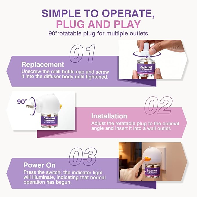 Cat Calming Pheromone Diffuser Effectively Relieve Anxiety Stress Cat Calming Diffuser Comfort for Cats Refill Reduce Fighting Spraying and Scratching Calm Relaxing 48ml/Bottle Fits All Cats