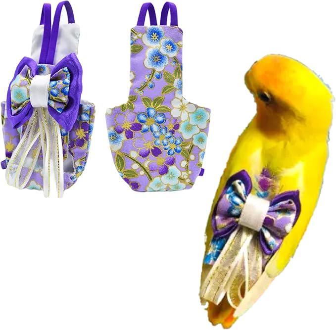 Bird Flight Suits Diapers, Parrot Flight Suits Diapers for Monk Parakeets, Cockatiels Flight Suits, Parrot Clothes, Bird Training Nappy Suit Liners Clothes (M, Purple-B)