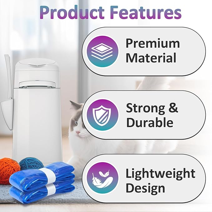 50 Pcs Cat Litter Refill Bags Compatible with Litter Genie XL/Plus/Standard/Pet Pail, Durable Universal Cat Litter Refills with Odor-Lock Design(Not Include Cartridge)