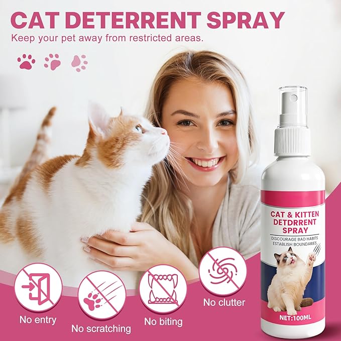Cat Deterrent Spray - Natural Cat Repellent Spray for Urine Marking Anti Scratch, Safe for Door, Plant Sofa(Pink)