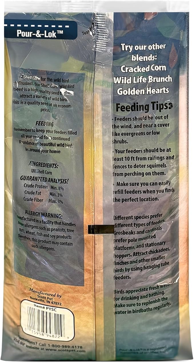 Scott Pet Wild Bird Seed, Shelled Corn, 11 lbs Bag, Feed, Great Source of Protein and Fiber, Food for Outside Wild Birds