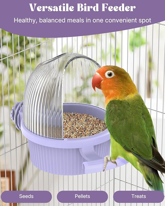 Pawfly No Mess Bird Feeder with Water Dispenser, Food and Water Bowl for Parakeet, Parrot, Cockatiel, Budgie and Lovebird
