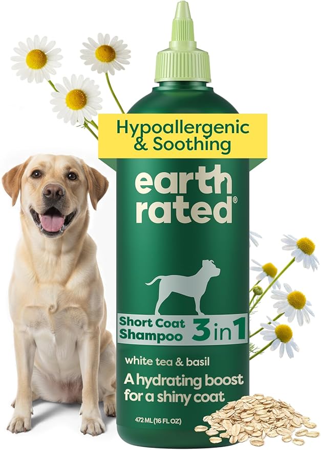 Earth Rated Hypoallergenic 3-in-1 Soothing Dog Shampoo & Conditioner for Dogs & Puppies, Deodorizing, 98.5% Natural Origin Ingredients, 16 oz