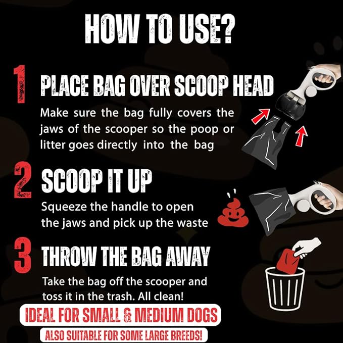 Portable Dog Pooper Scooper Set with 100 Leak-Proof Bags & Leash Clip – 3-in-1 Handheld Pet Waste Remover for Small & Medium Dogs – Lightweight, One-Handed Pickup – Sanitary & No-Mess Cleanup