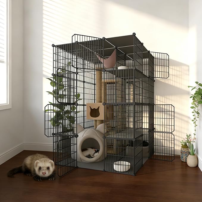 Large 4-Tier Cat Cage Indoor, DIY Cat Enclosures Detachable Metal Wire, Indoor Cat Crate Exercise Place Ideal for Kitty, Small Animals (Black, 41.3" L x 41.3" W x 55" H, 1)