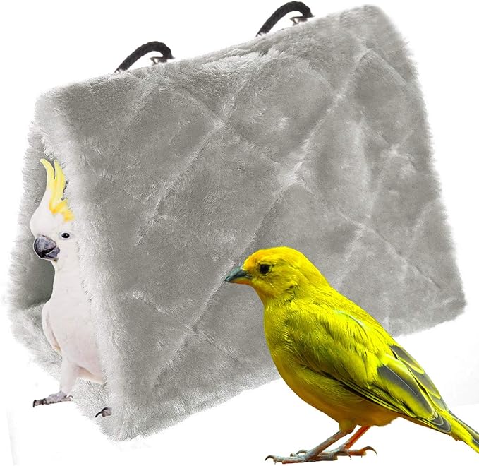 MOACC Winter Warm Bird Nest House Shed Hut Hanging Hammock Finch Cage Plush Fluffy Birds Hut Hideaway for Hamster Parrot Macaw Budgies Eclectus Parakeet Cockatiels Cockatoo Lovebird (L, Grey)