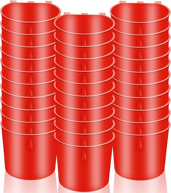 30 Pcs Chicken Coop Feeder Water Cup,8 oz Cage Cups Chicken Feeder Waterer, Cage Cups Birds Hanging Feeders, Chicken Feeder Water Bowl for Parakeet Poultry Pigeon Bunny Wire Cage (Red)
