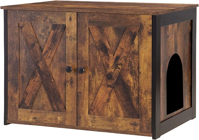 Dwanton Litter Box Enclosure, Cat Litter Box Furniture Hidden, Reversible Entrance Can Be on Left or Right Side, Wooden Cat Washroom Indoor, Rustic Brown, 27.6 Inches