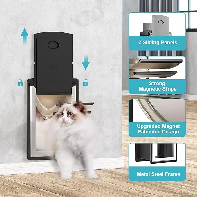 ClawJaw Dog Door for Exterior Wall, Metal Frame and Telescopic Tunnel Pet Door, Double-Sided Wind Deflector and Magnetic Flaps, Easy to Install, Black (Pets Up to 110 Lb)-Large