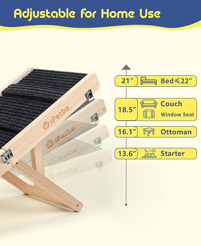 Dog Ramp for Couch & Low Bed - Joint & Spine Support with Gentle Incline for Small Dogs, Adjustable, Anti-Slip & Foldable, Up to 35 lbs