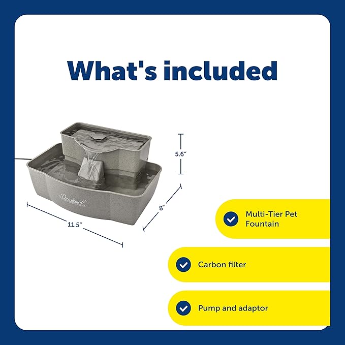 PetSafe Drinkwell Multi-Tier Pet Fountain - Encourages Hydration for Cats & Dogs - Large-Capacity Waterer - Double Tier - Filtered Fountain with Carbon Filter - 100 oz Water Capacity