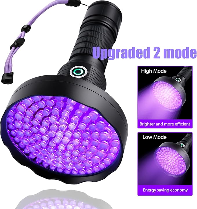 Rechargeable 128 LED UV Flashlight, Black Light for Pet Urine Detector Detection, Professional Black Light for Dog/Cat, Scorpions Hunting, Bed Bug Detection
