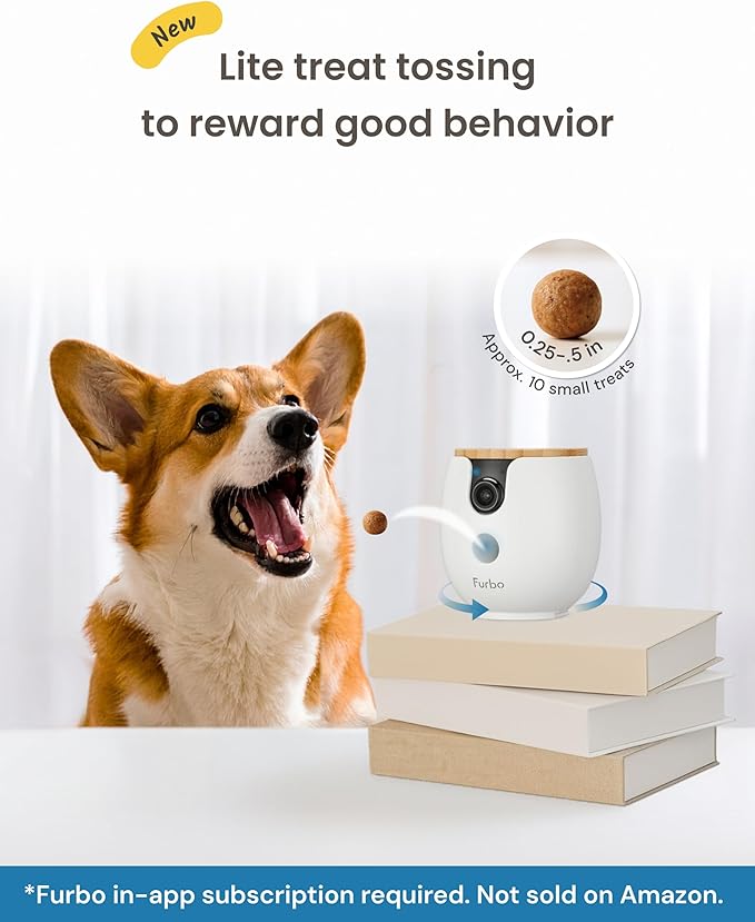 Furbo Mini 360° 2K QHD Pet Camera + Power Adapter - Unlock w/Paid Plan: Dog & Cat Safety Alerts, Smart Cam Rotating Treat Toss w/2-Way Speaker (Low Risk Subscription Required, 3mo Min. Cancel Anytime)