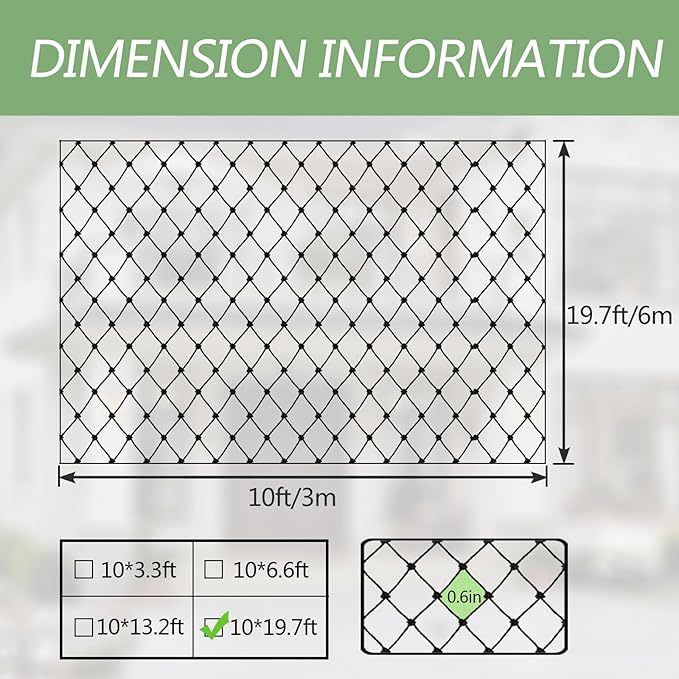 Cat Balcony Netting, Large Cat Net Pet Anti-Fall Safety Netting,Tear-Resistant, Thickened Nylon Dogs Cats Climbing Net, Pet Mesh Fence for Balcony, Stair, Window, Outdoors (10x19.7ft)
