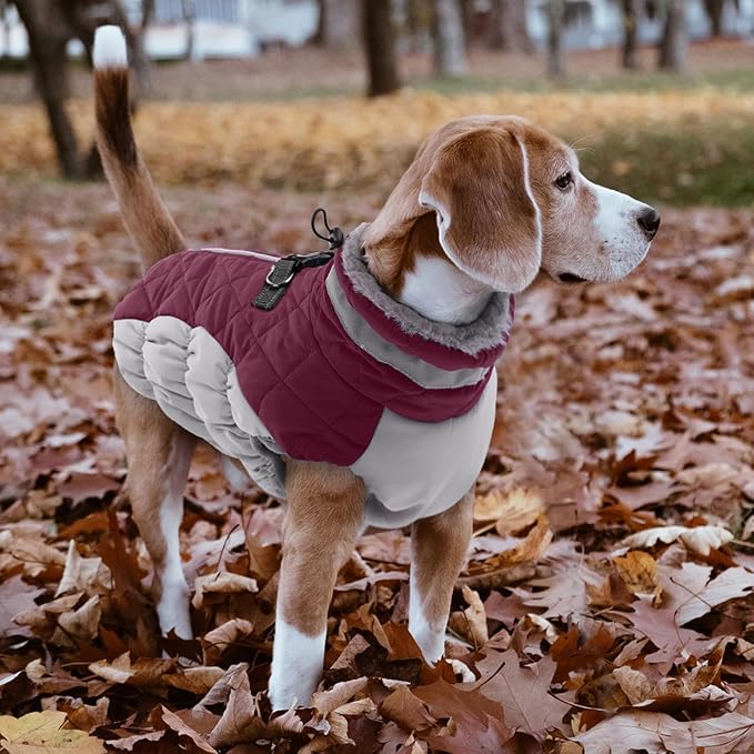 Lelepet Dog Coat Warm Dog Winter Coat Waterproof Dogs Jacket with Harness Built in Reflective Pet Fleece Vest Zip-Up Cold Weather Coats for Small Dogs Turtleneck & Windproof Coats Yorkie Wine Red S