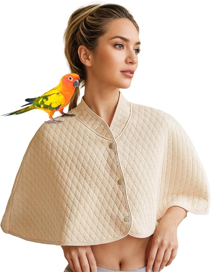 Parrot Shoulder Protector & Bird Diaper Shawl - Keep Clothes Safe from Scratches & Poop, Reusable Training Cape for Parakeets, Cockatiels, Conures, Lovebirds, Finches, Macaw (Beige)
