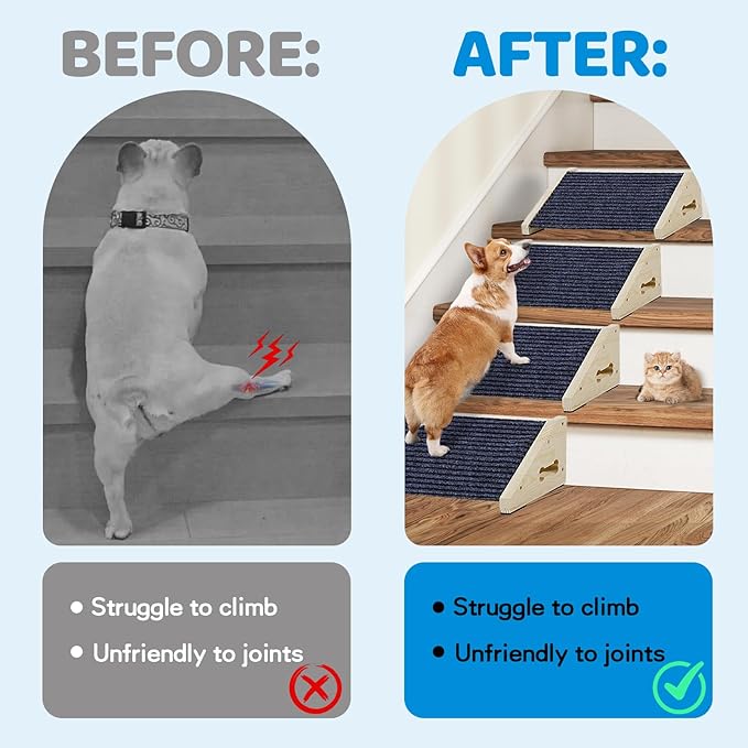 Extra Wide Dog Ramps for Stairs, Wooden Pet Ramp Stairs for Small Medium Dogs, Non-Slip Dog Pet Steps for Any Staircase, Stair Ramp for Injured Dogs with Anti-Slip Strip, 4 Pack