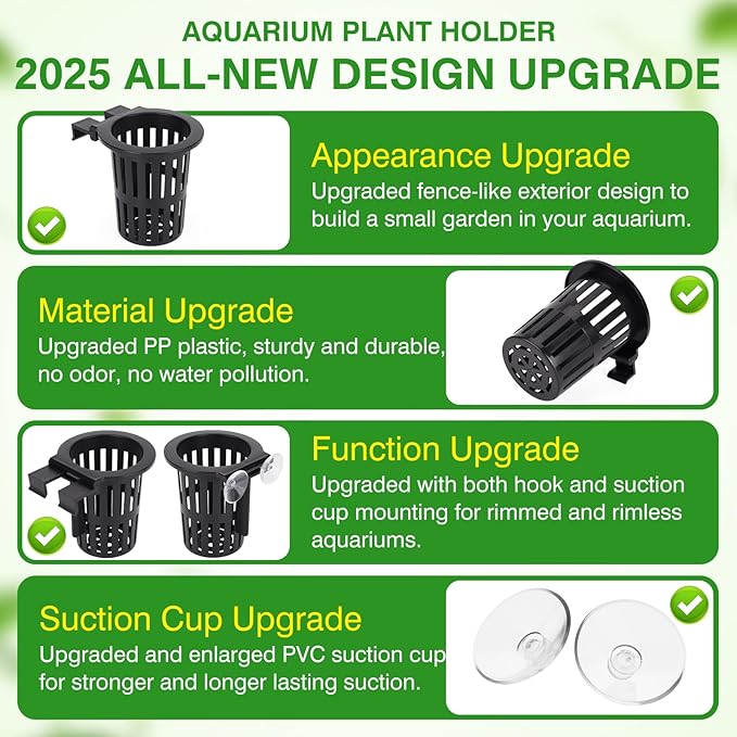 Borlech 2025 New Upgraded Large Aquarium Plant Holder with 1.57-inch Extension Hooks and Suction Cups for Fish Tank Aquaponic Plant Cultivation and Aquascape Accessories Decorations (4 PCS)