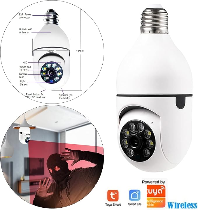 Home WiFi Camera Light Bulb IP Security Camera Wireless Night Network Surveillance Baby Monitor Dog Pet Camera Indoor 360 Eyes Night Vision Camera 1080P Home Security Camera/397