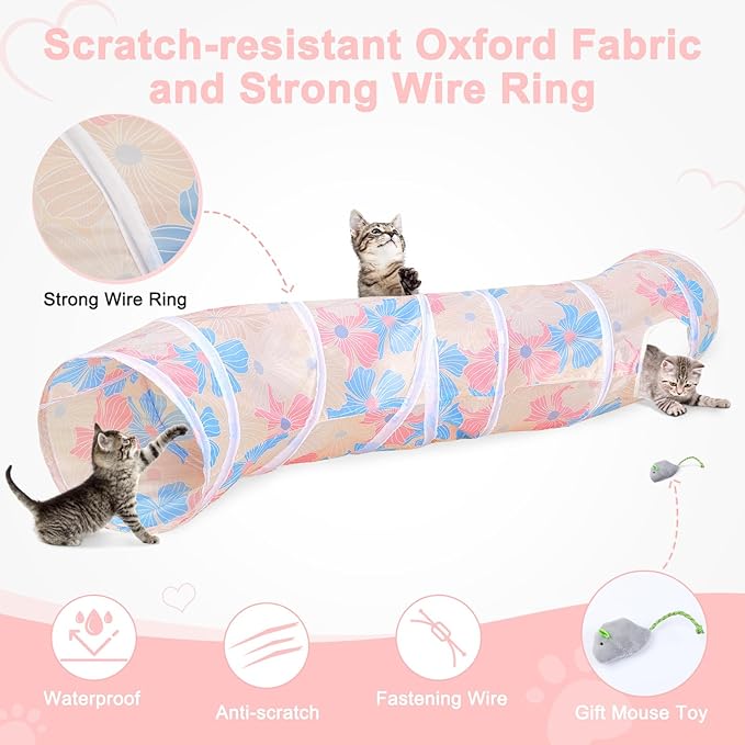 Glittme Cat Tunnel - S-Shape Peekaboo Cave with Toys, Foldable Tubes for Indoor Cats, Rabbits, Puppies, Guinea Pigs