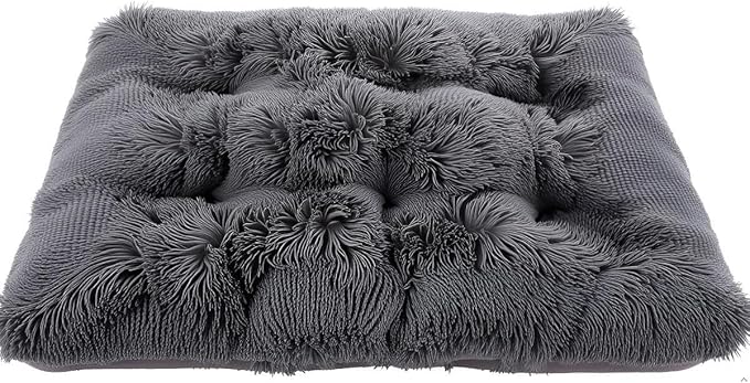 Small Dog & Cat Bed, Washable Warm Winter Fluffy Heated Calming Dog Crate Bed for Small Size Pets, Supportive Plush Crate Pad for Dogs(18 * 12", Dark Grey).