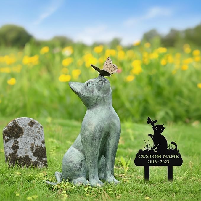 Custom Cat Grave Marker Outdoor, Personalized Metal Cat Memorial Grave Stake with Name and Date, Outdoor Waterrproof Cats Memorial Plaque