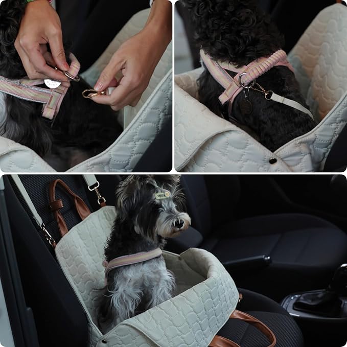 Small Dog Purse Puppies Car Safety Seat,Dual USE,Cat Bags Pets Kennel,Cream Color,Trained Pets Handbag Outdoor Woman Style(Gream Color)