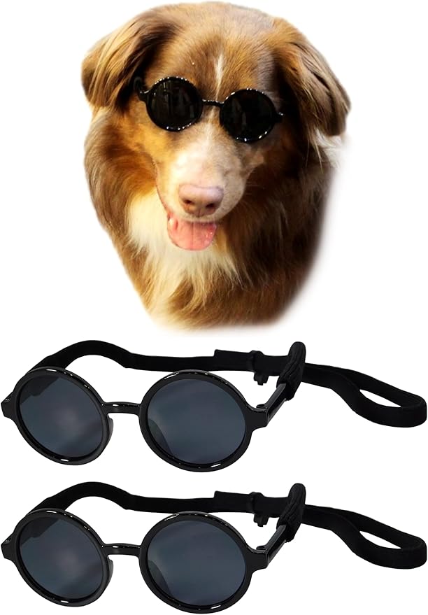 G001 Dog Cat Pet Costume Prop Round Sunglasses Medium Breeds 20-40 lbs (Black + Black)