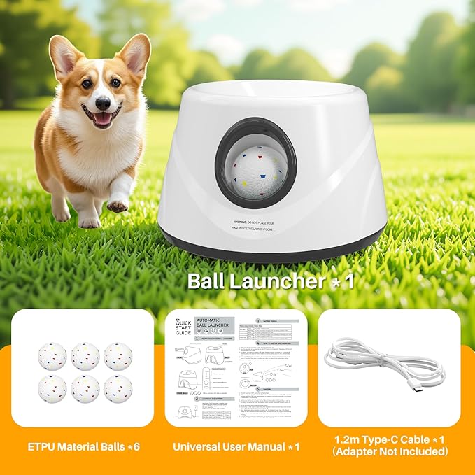20-40ft Automatic Ball Launcher, Interactive Fetch Toy for Small Medium Dogs, Adjustable Rechargeable Tennis Thrower for Indoor Outdoor Fun, Physical Exercise and Brain Training(Grey)