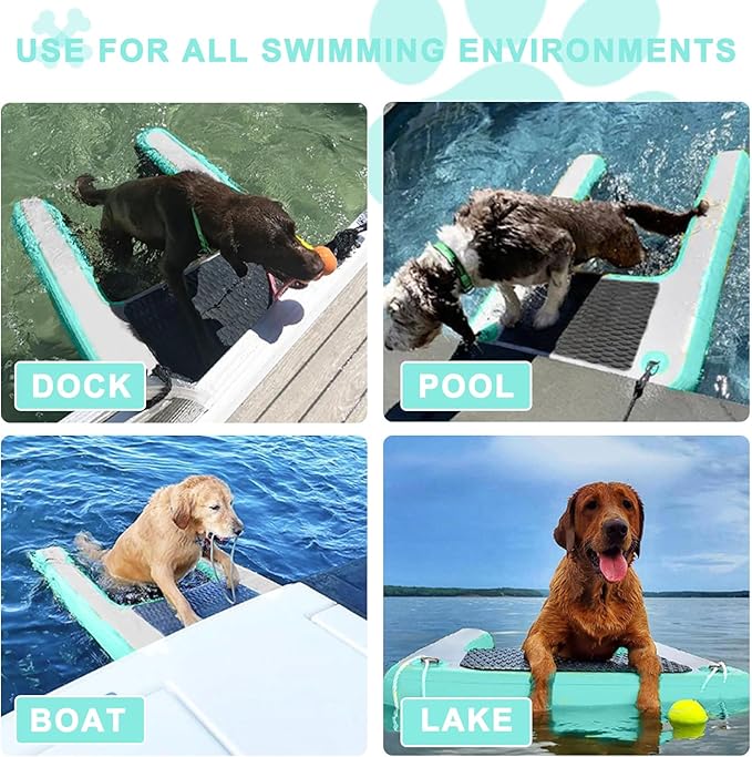Dog Pool Ramp, Inflatable Dog Boat Ramp, Non-Slip EVA Inflatable Floating Dock Ladder for Pools Boats Docks, Safe & Easy Water Access for Large Dogs, Green