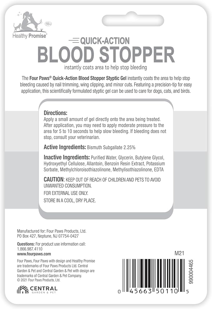 Four Paws Healthy Promise Quick Action Blood Stopper Styptic Gel for Dogs & Cats, 1.16 oz.