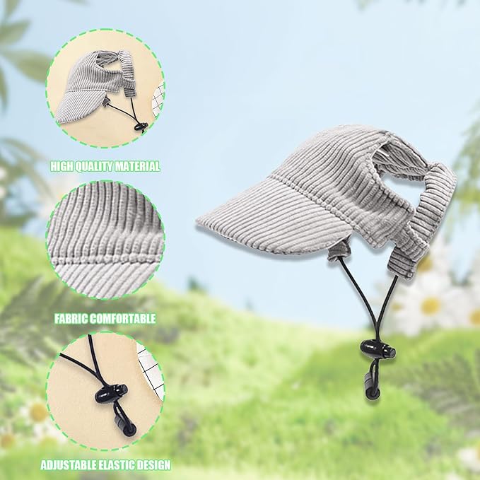 Dog Baseball Cap, Dog Cat Summer Beach Visor Hat with Ear Holes, Adjustable Puppy Sunbonnet Headdress (Grey, Large)