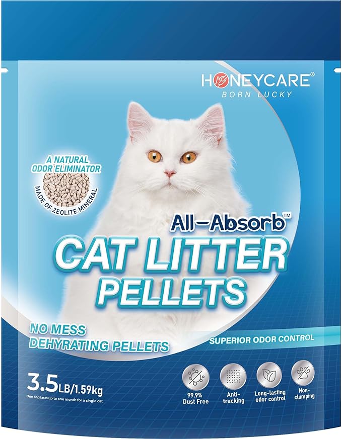 Honey Care All-Absorb Cat Litter Pellets, Zeolite, Long-Lasting Odor Control Non-climping Litter, 14 Lbs Pack