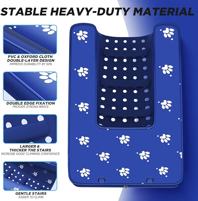 Inflatable Dock Platform with Electric Pump, Dog Boat Ramp Floating Non-Slip Oxford and PVC with Water Ramp for Dogs Pool, Dock, Lake with Traction Rope Dark Blue (4.7ft x 3ft x 6in)