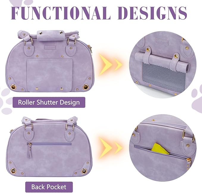 PetsHome Dog Carrier Purse, Pet Bag, Waterproof Premium Leather Pet Travel Portable Bags for Cat and Small Dog Home & Outdoor Small Purple