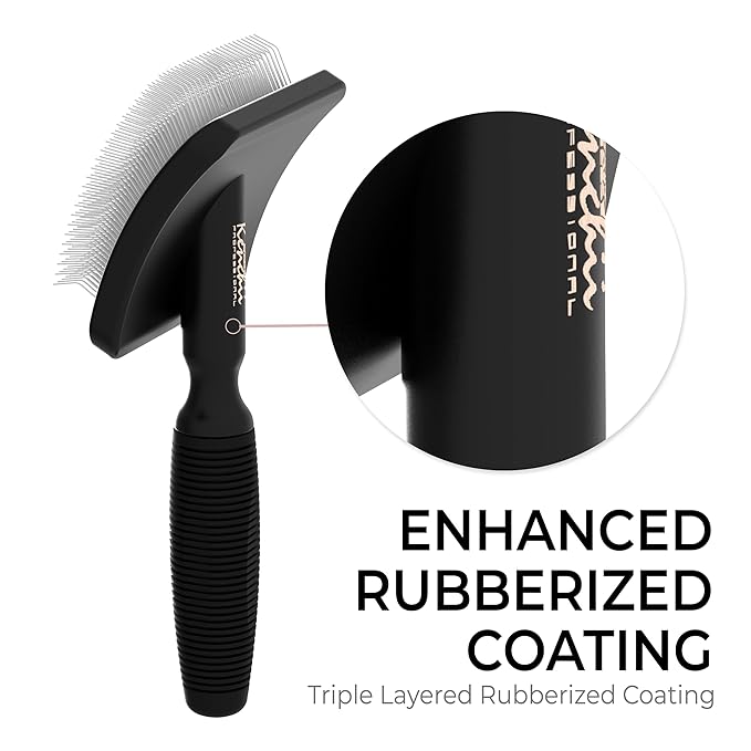 Kenchii Long Pin Slicker Brush for Dogs (Poodles, Doodles, Goldendoodles, Labradoodles), Professional Grooming Brush for Detangling, Fluffing & Dematting, Non-Slip Comfort Handle (Black)