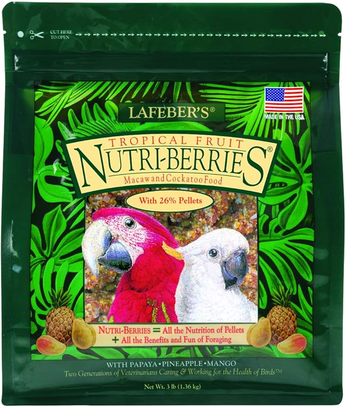 LAFEBER'S Tropical Fruit Nutri-Berries Pet Bird Food, Made with Non-GMO and Human-Grade Ingredients, for Macaws and Cockatoos, 3 lb