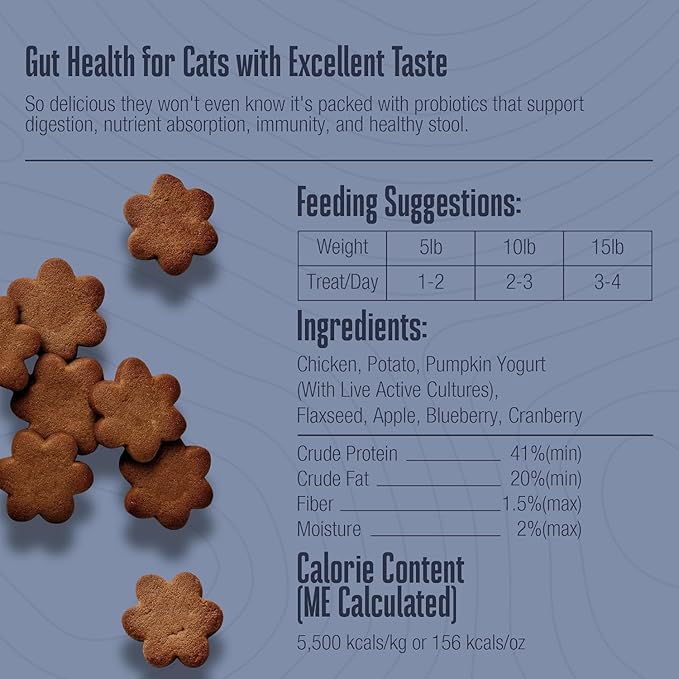 Whole Life Pet Living Treats for Cats – Healthy Gut with Chicken and Yogurt – Human Grade, Probiotics, Easy Digestion, Sensitive Stomachs - Made in The USA (Pack of 2)