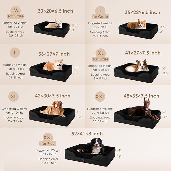 EHEYCIGA Orthopedic XXL Dog Bed for Large Sized Dog, 52x41x8 Inch Extra Large Memory Foam Dog Couch Bed with Sides, Waterproof Liner & Washable Removable Cover, Bolster Pet Sofa, Black