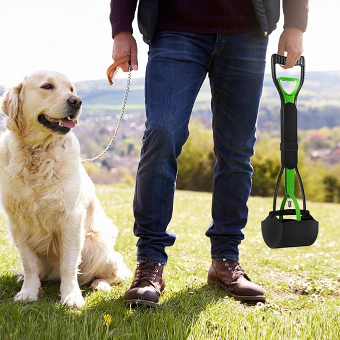 UPSKY 23.6 Inches Pooper Scooper for Large Small Dogs, Folding Dog Poop Scooper, Sturdy Spring and Premium Materials，Easy to Use for Grass, Dirt, Gravel Pick Up Shovel Green
