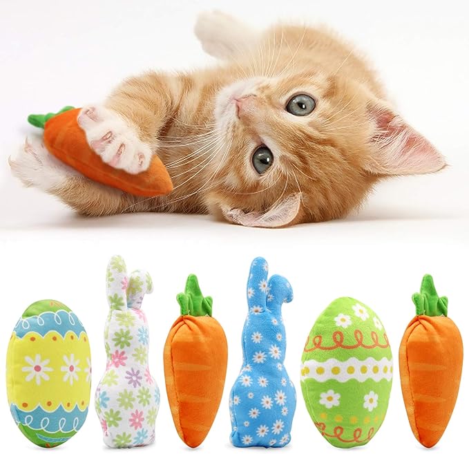 CiyvoLyeen Easter Spring Cat Catnip Kitten Chew Bite Toys Interactive Pillows Teeth Plush Plaything for Cat Gift Cat Lover Funny Pets Supplies Set of 6