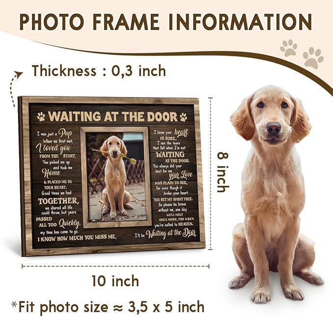 Dog Memorial Frame - Waiting at The Door Wooden Picture Frame for Pet Loss, 8''x10'' - Pup Remembrance Keepsake, Bereavement Decor Home, Sympathy Gift for Pets Owner, Dogs Mom