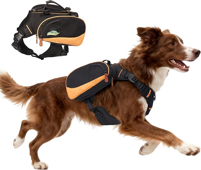 Dog Backpack Suitable for Medium to Large Dogs, Adjustable Lightweight Pet Harness, Built-in Poop Bag Dispenser, Waterproof and Safe, Suitable for Hiking, Puppy Training, Or Daily Walks, L