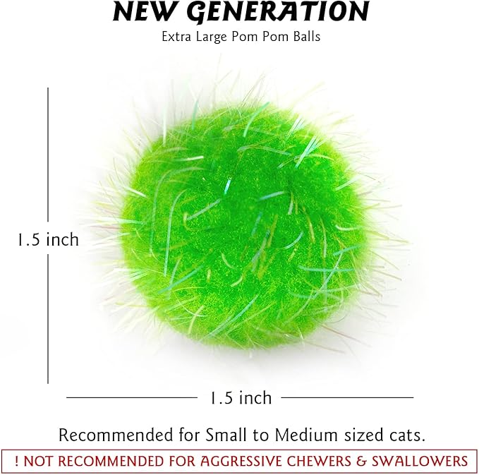 20PCS 1.5INCH Extra Large Cat's Favorite Chase Glitter Ball Toy Sparkle Pom Pom Balls