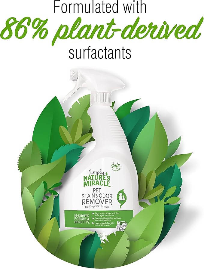 Nature's Miracle Simply Pet Stain and Odor Remover, 32 Ounce, Made with 86% Plant-Derived Surfactants