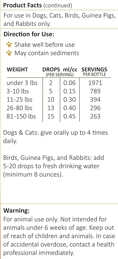 Amber NaturalZ Vibactra Plus Herbal Supplement for Dogs, Cats, Birds, Guinea Pigs, and Rabbits | Herbs for Immune Health and Yeast Balance | 4 Fluid Ounce Glass Bottle